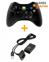 Универсальный Беспроводной Контроллер Xbox 360 (черный) + Зарядное устройство Play & Charge Kit + 1 аккумулятор (Xbox 360)-thumb