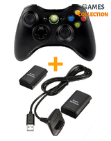 Универсальный Беспроводной Джойстик Xbox 360 (Черный) + Play & Charge Kit + 2 аккумулятора (Xbox 360)-thumb