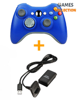 Синий Беспроводной Контроллер Xbox 360 + Play & Charge Kit + 1 аккумулятор (Xbox 360)-thumb