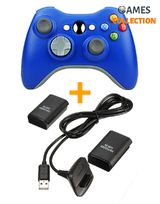 Беспроводной контроллер Xbox 360 (Синий) +  Play & Charge Kit + 2 аккумулятора (Xbox 360)-thumb