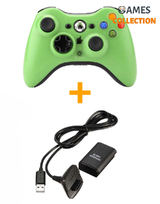 Универсальный беспроводной контроллер Xbox 360 (зеленый) + Зарядное устройство Play & Charge Kit +1 аккумулятор (Xbox 360)-thumb