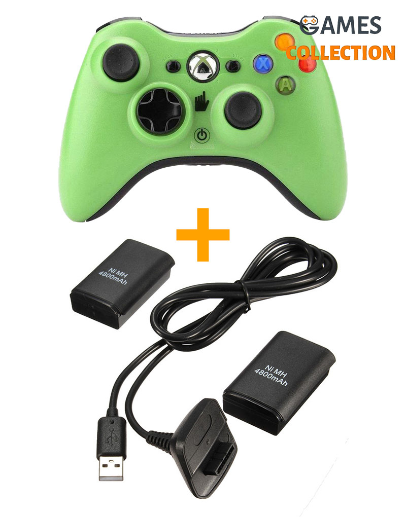 Беспроводной Контроллер Xbox 360 (Зеленый) + Зарядное устройство + 2 аккумулятора (Xbox 360)-thumb