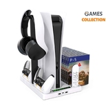 Охолоджувальна база PS5 зберігання дисків, зарядка 2 dualsense, зберігання навушників HBP-271 (біла)-thumb