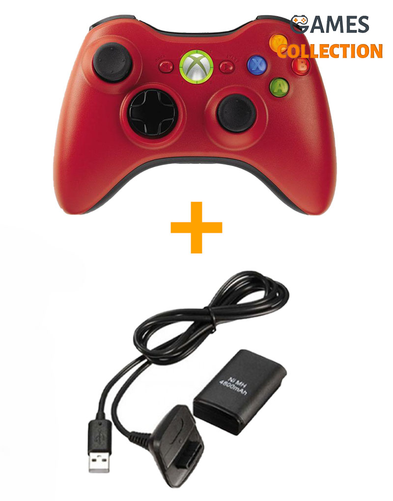 Беспроводной Контроллер Xbox 360 (Красный) + Play & Charge Kit +1 аккумулятор (Xbox 360)-thumb
